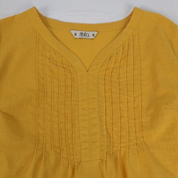 Abito Collezioni Womens Size US 10 Mexico 34 Yellow 100% Linen 3/4 Sleeve Shirt - Picture 4 of 12